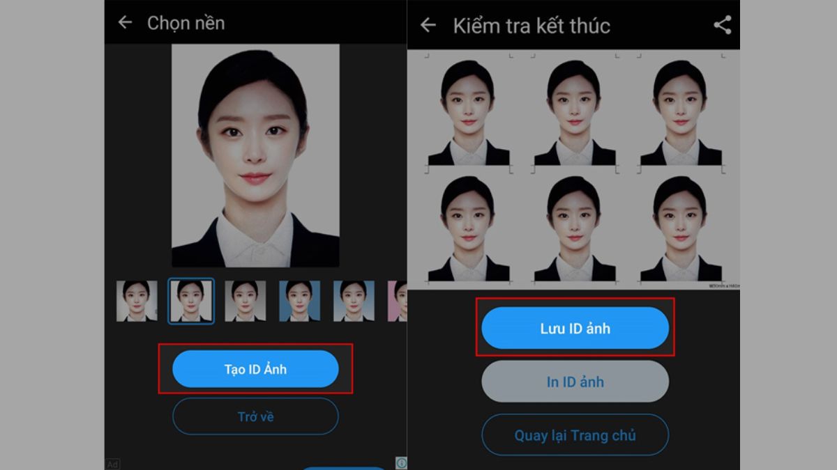 Chọn mục Tạo ảnh ID và sau đó nhấn Lưu ID ảnh