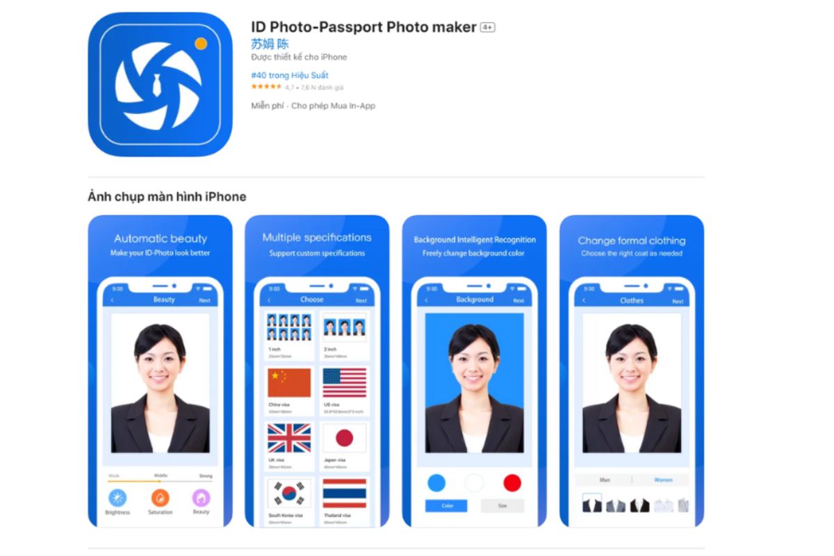 Ứng dụng Ảnh ID Photo làm hộ chiếu