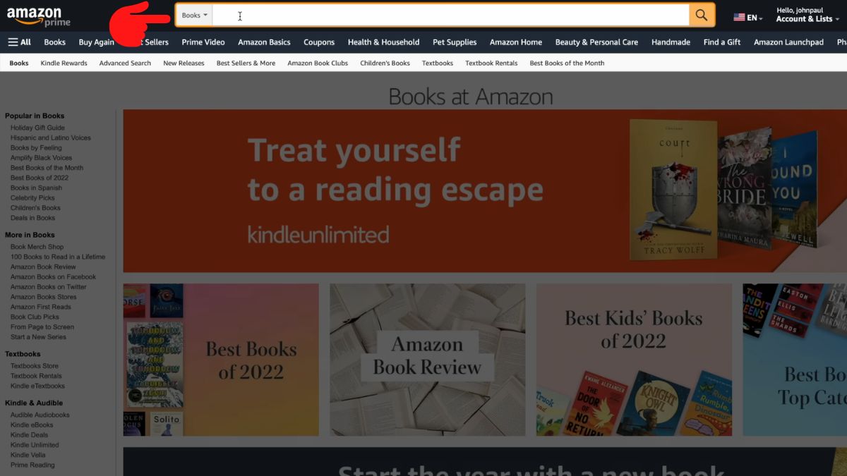 Search tên sách trên Amazon