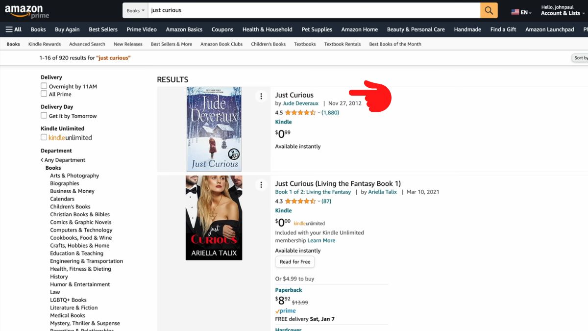 Click vào cuốn sách bạn muốn tải về Kindle