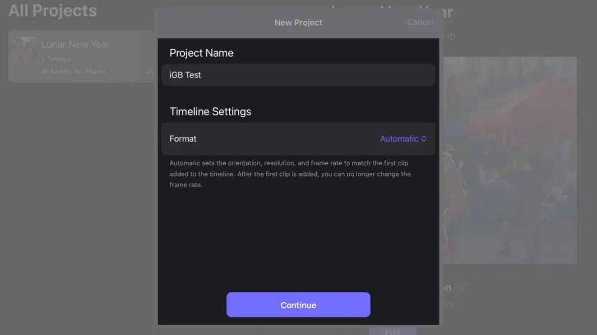 Nhập vào các thông tin Project Name, Timeline Settings và nhấn Continue.