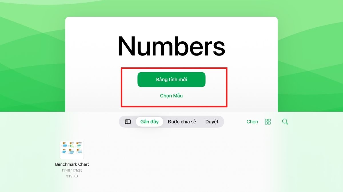 Mở ứng dụng Numbers, chọn Bảng tính mới hoặc Chọn mẫu có sẵn