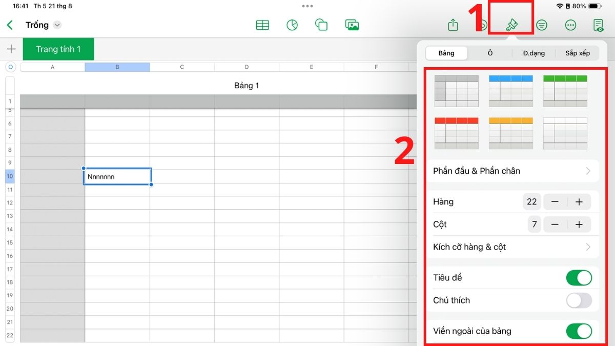 Định dạng và chỉnh sửa bảng trong Numbers