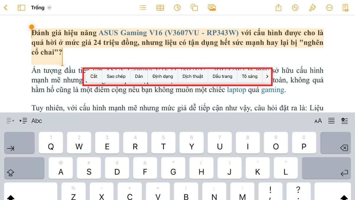 Tô đậm đoạn văn bản bạn muốn chỉnh sửa, lựa chọn tùy chọn phù hợp