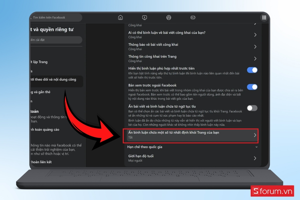 Hướng dẫn chặn bình luận xúc phạm theo từ khóa trên Facebook sử dụng lọc từ khóa bước 3