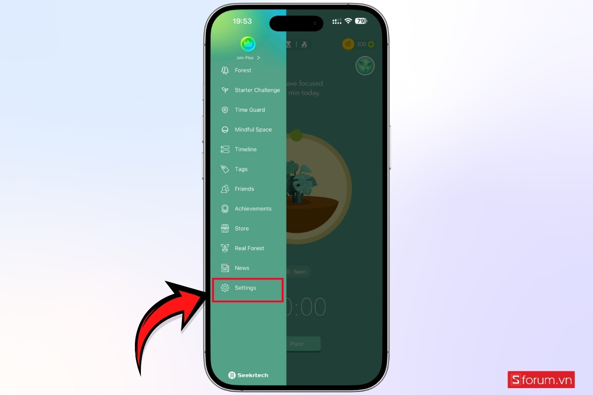 Tùy chỉnh trải nghiệm Forest trong phần Settings bước 1