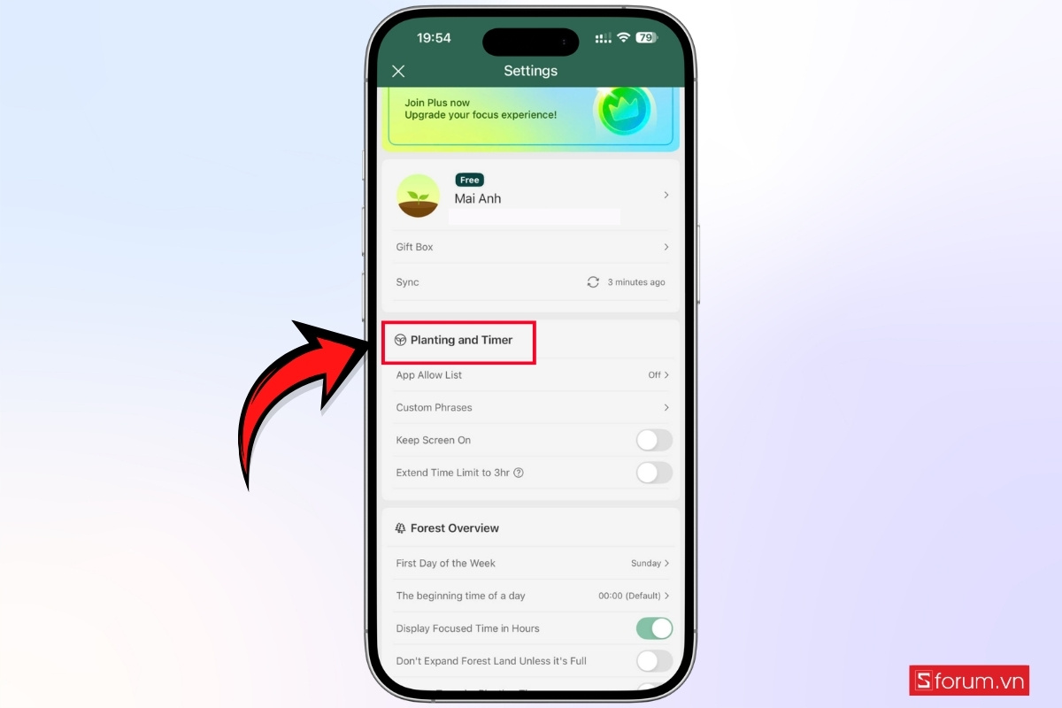 Tùy chỉnh trải nghiệm Forest trong phần Settings bước 2