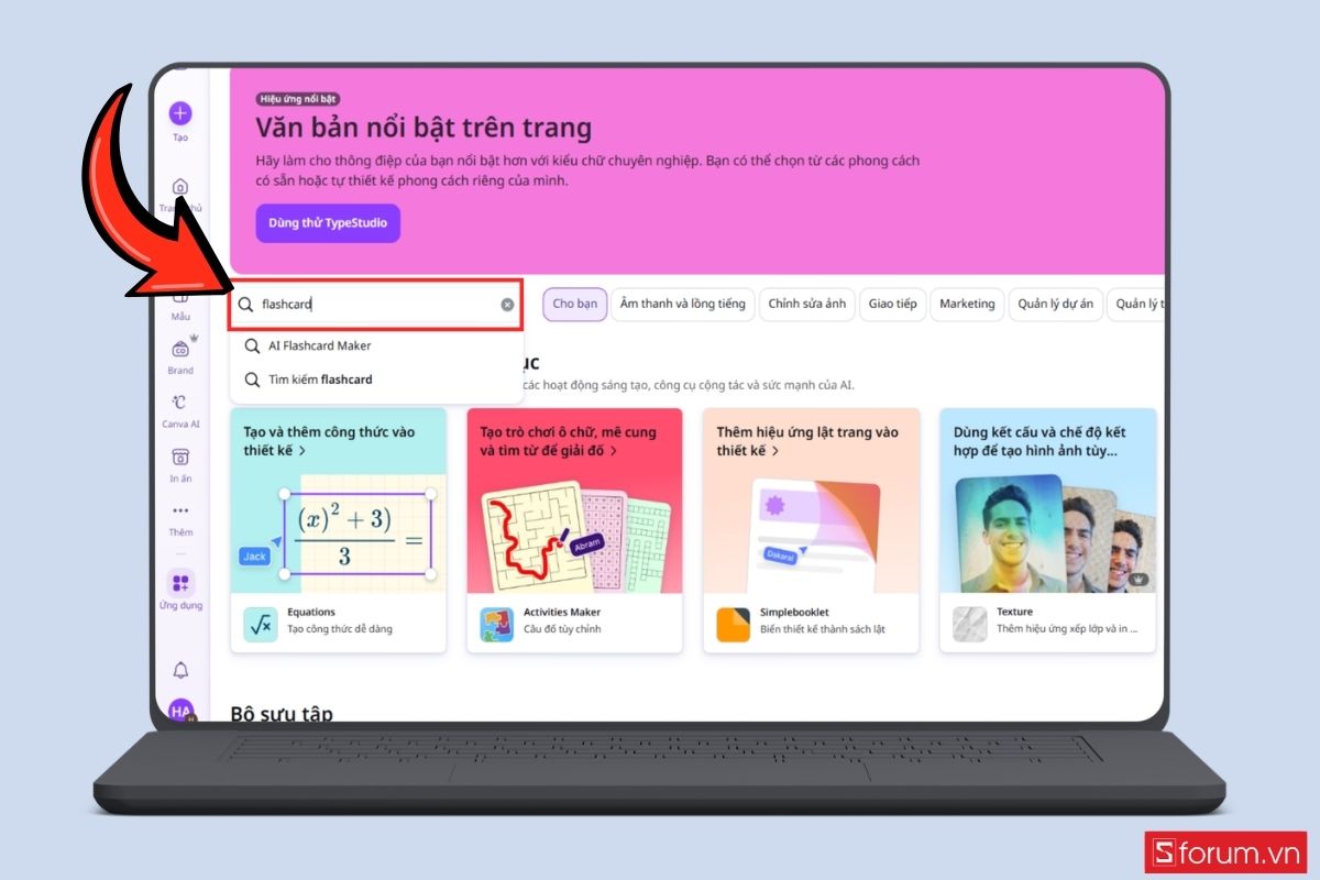 Hướng dẫn tạo flashcard trên Canva AI bước 2