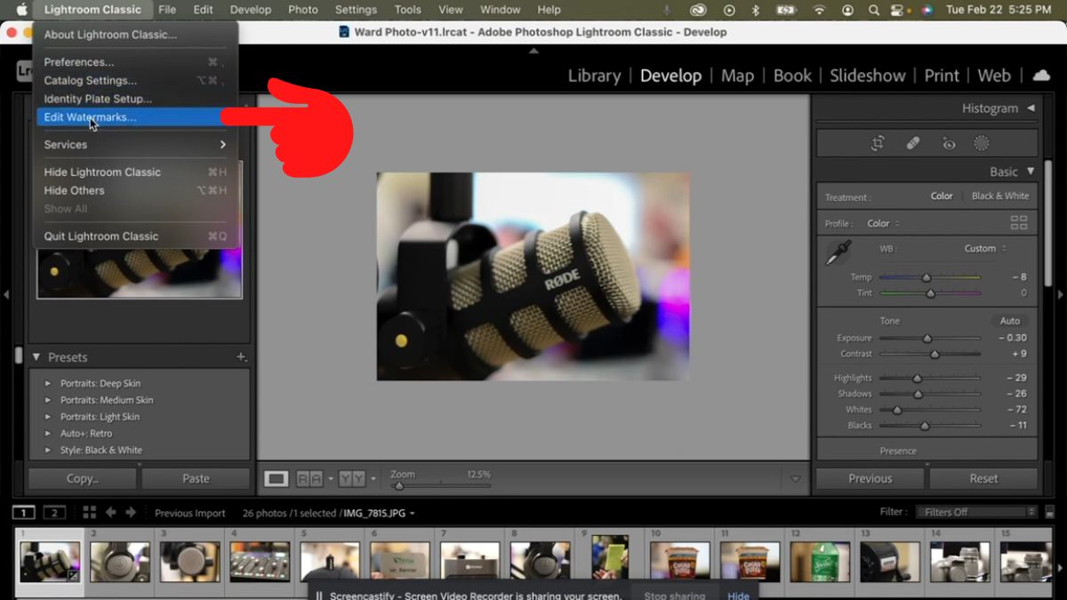 Chọn vào dòng Edit Watermarks
