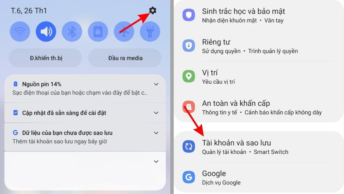 Truy cập Cài đặt để bắt đầu xóa tài khoản Samsung Cloud trên điện thoại