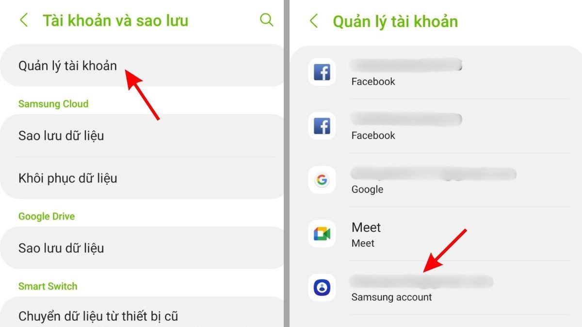 Chọn Quản lý tài khoản để truy cập thông tin tài khoản Samsung Cloud