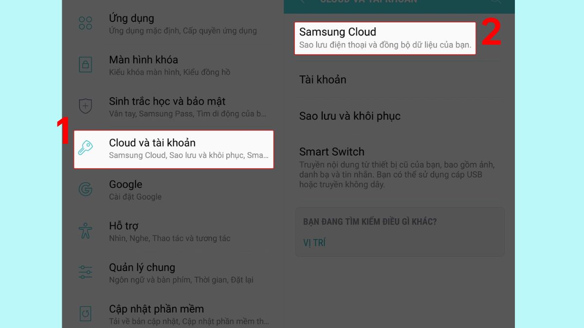 Vào Cài đặt để truy cập Samsung Cloud trên thiết bị Samsung của bạn
