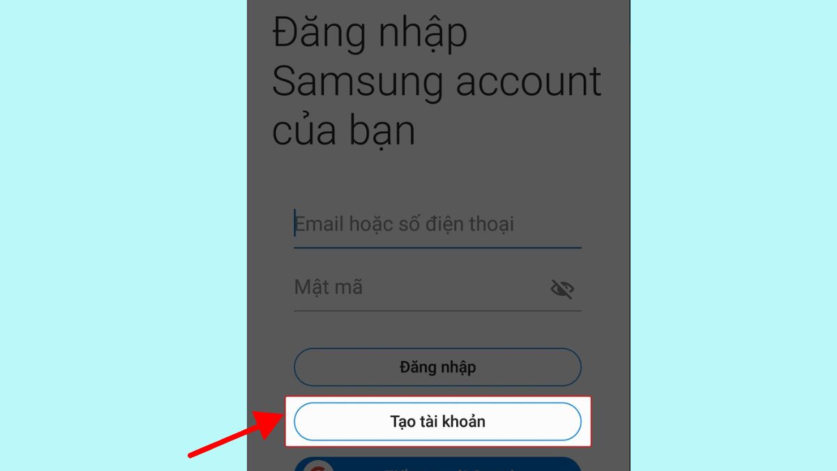 Chọn Tạo tài khoản để đăng ký Samsung Cloud trên thiết bị Samsung