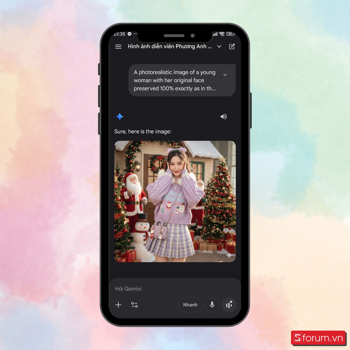 tạo ảnh AI chân dung giáng sinh-Tạo ảnh cô gái pose dáng dễ thương bên cây thông Noel