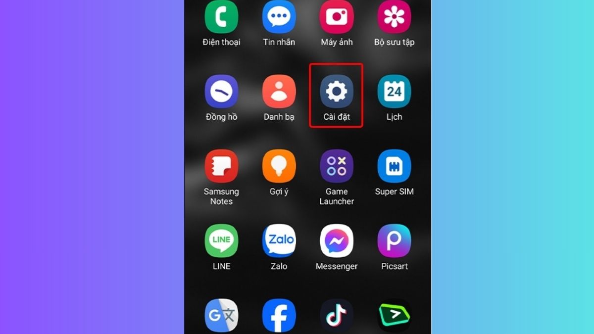 Mở Cài đặt trên điện thoại Samsung