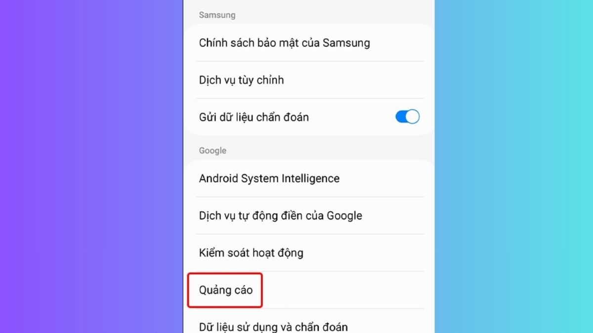 Nhấn vào Quảng cáo