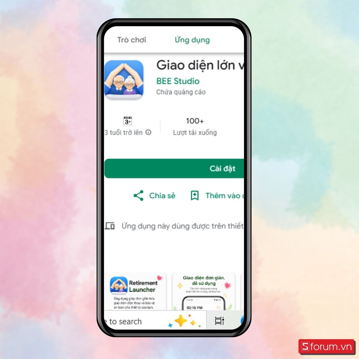 Bước 1: Cài đặt ứng dụng Retirement Launcher về máy.