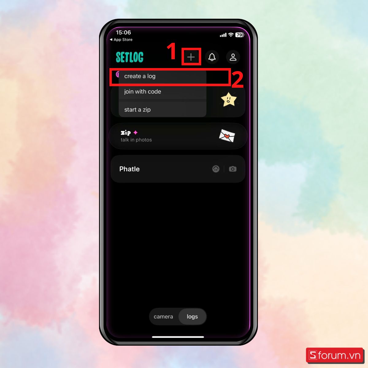 nhấn dấu + ở góc trên bên phải, chọn Create a log