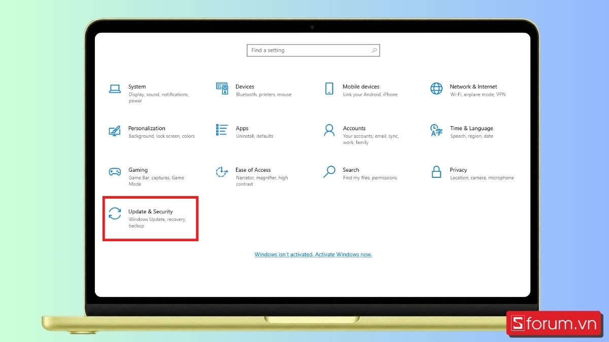 Bước 2: Mở Update & Security.