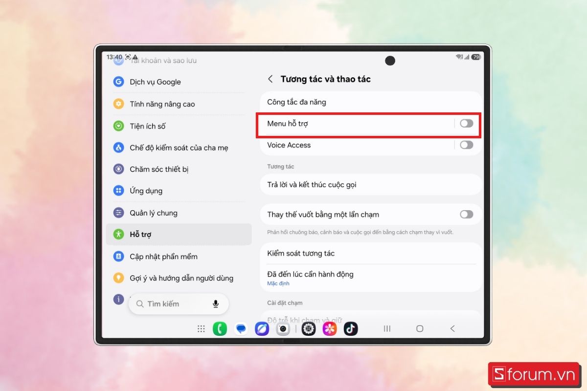 Bước 3: Bật Menu hỗ trợ