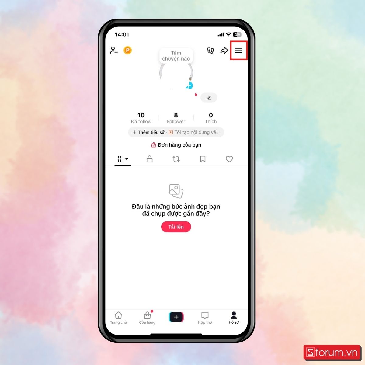 Bước 1: Mở TikTok, truy cập Hồ sơ, chọn Menu ☰.