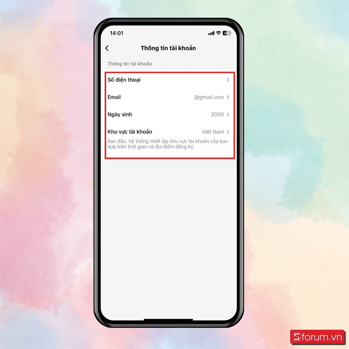Bước 5: Kiểm tra số điện thoại, email và thông tin cá nhân đã liên kết.