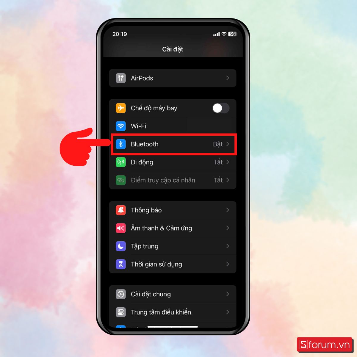 Xem Số sê-ri (Serial Number) của Airpods - Mở cài đặt Bluetooth