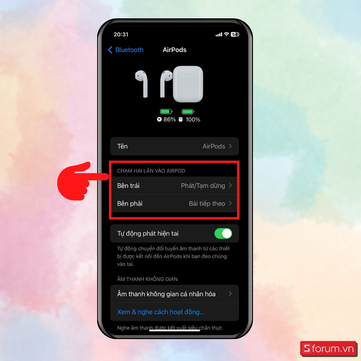Thiết lập cài đặt điều khiển cuộc gọi -  Thiết lập chạm hai lần vào AirPads