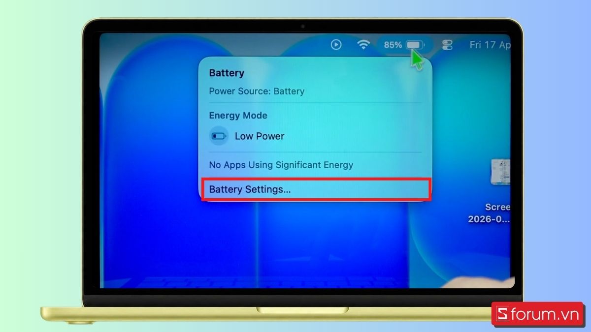 Vào mục Battery Settings (Cài đặt Pin)