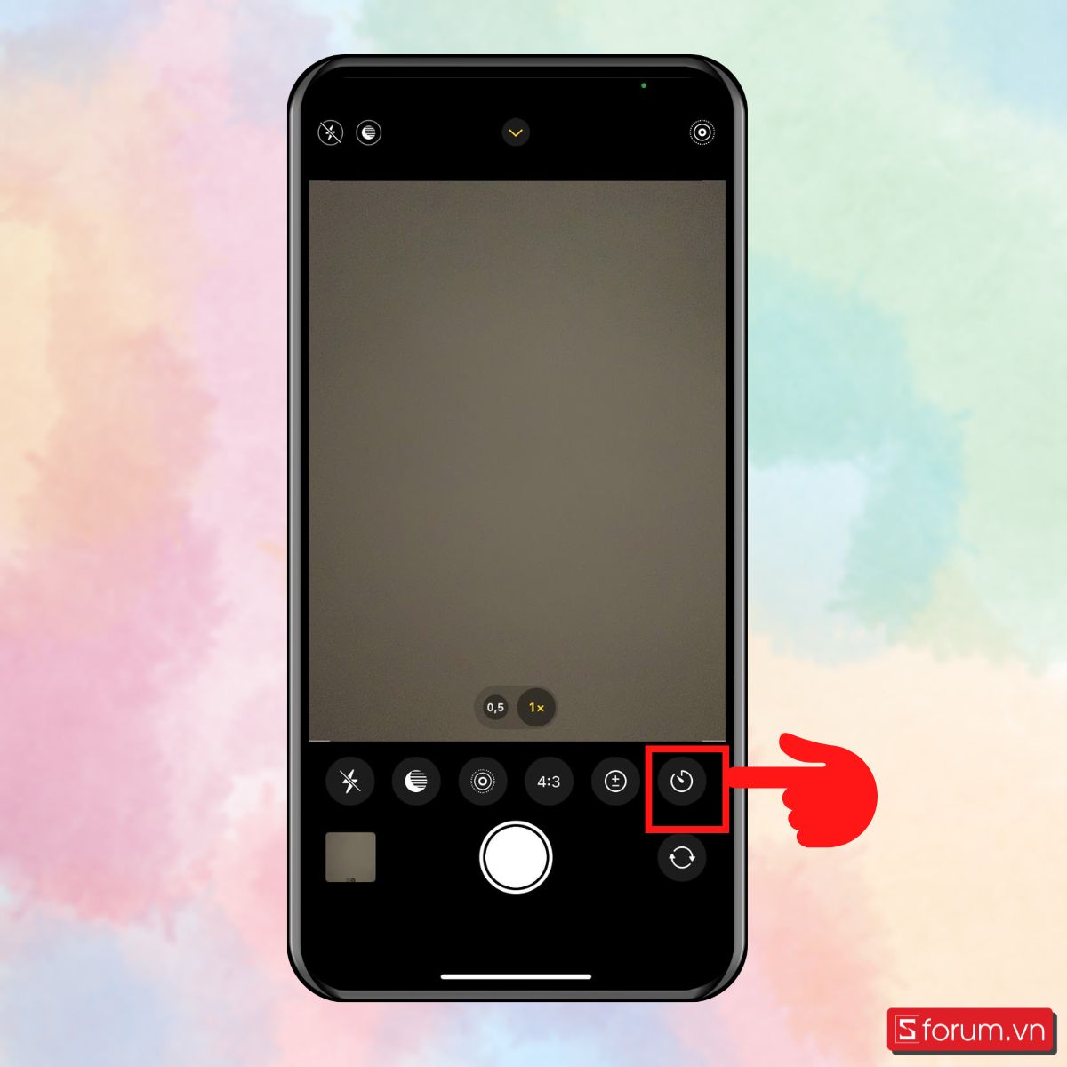 Cách hẹn giờ chụp ảnh trên iPhone bằng Camera mặc định - Chọn biểu tượng hẹn giờ