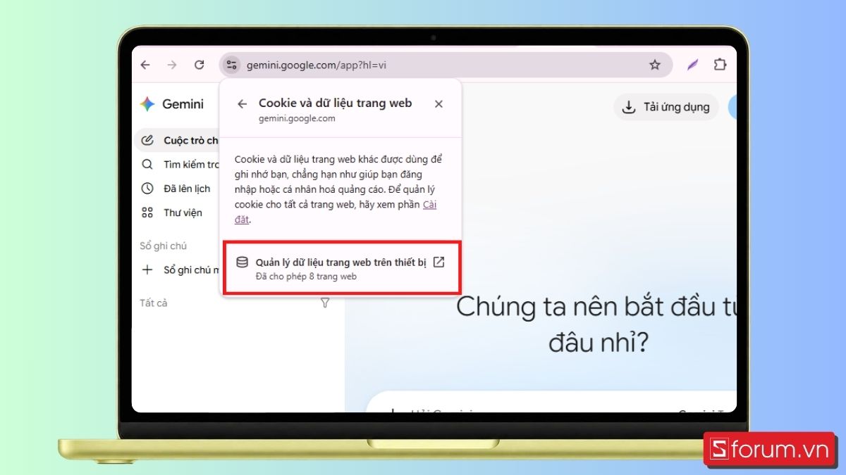 Bước 2: Chọn Quản lý dữ liệu trang web trên thiết bị.