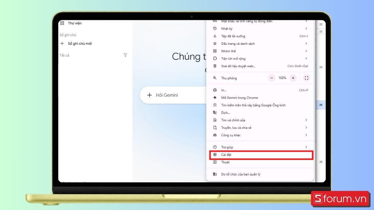Bước 5: Mở Cài đặt trên Chrome.