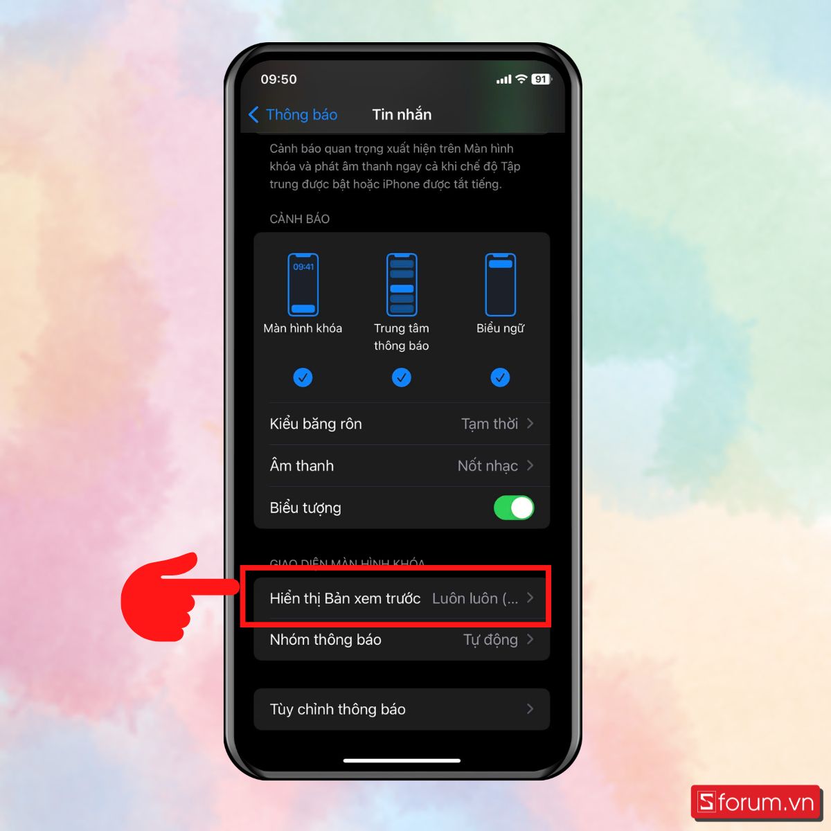 Chọn mục Hiển thị bản xem trước