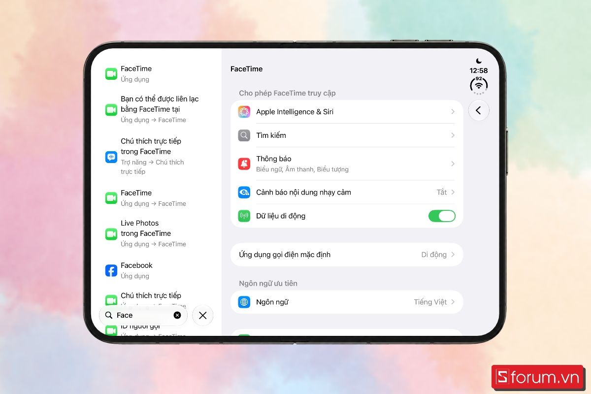 Bước 3: Gõ tìm mục FaceTime.