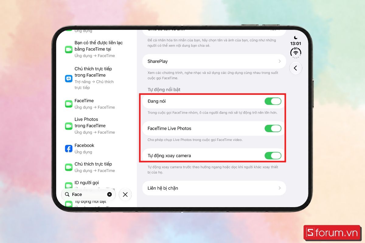 Bước 5: Bật các tính năng trong FaceTime.