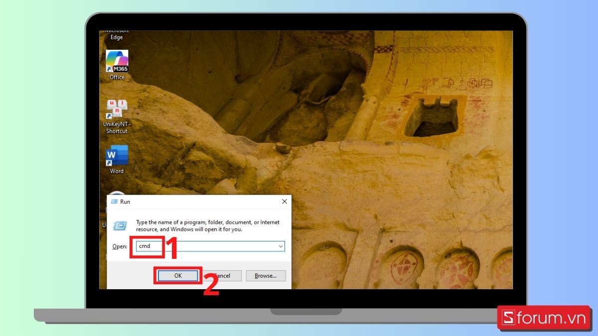 Bước 2: Nhập cmd, nhấn OK.