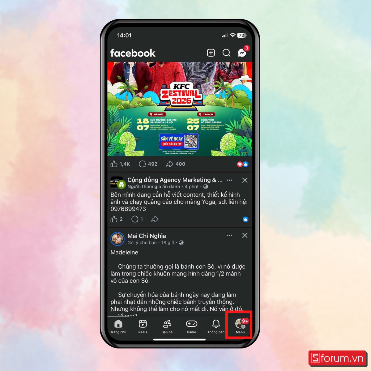 Bước 1: Mở menu tài khoản Facebook.