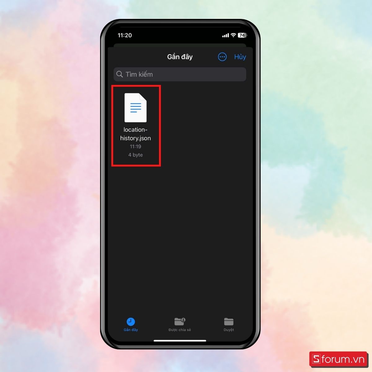 Bước 9: Chọn file lịch sử di chuyển vừa lưu lúc nãy.
