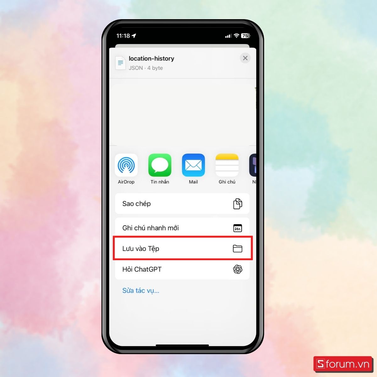 Bước 5: Lưu file lịch sử di chuyển vào Tệp.