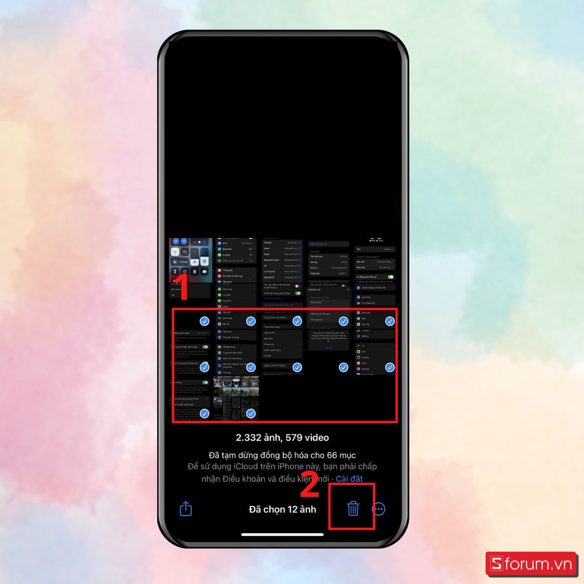 Chọn biểu tượng Xóa để xóa ảnh trong thư viện