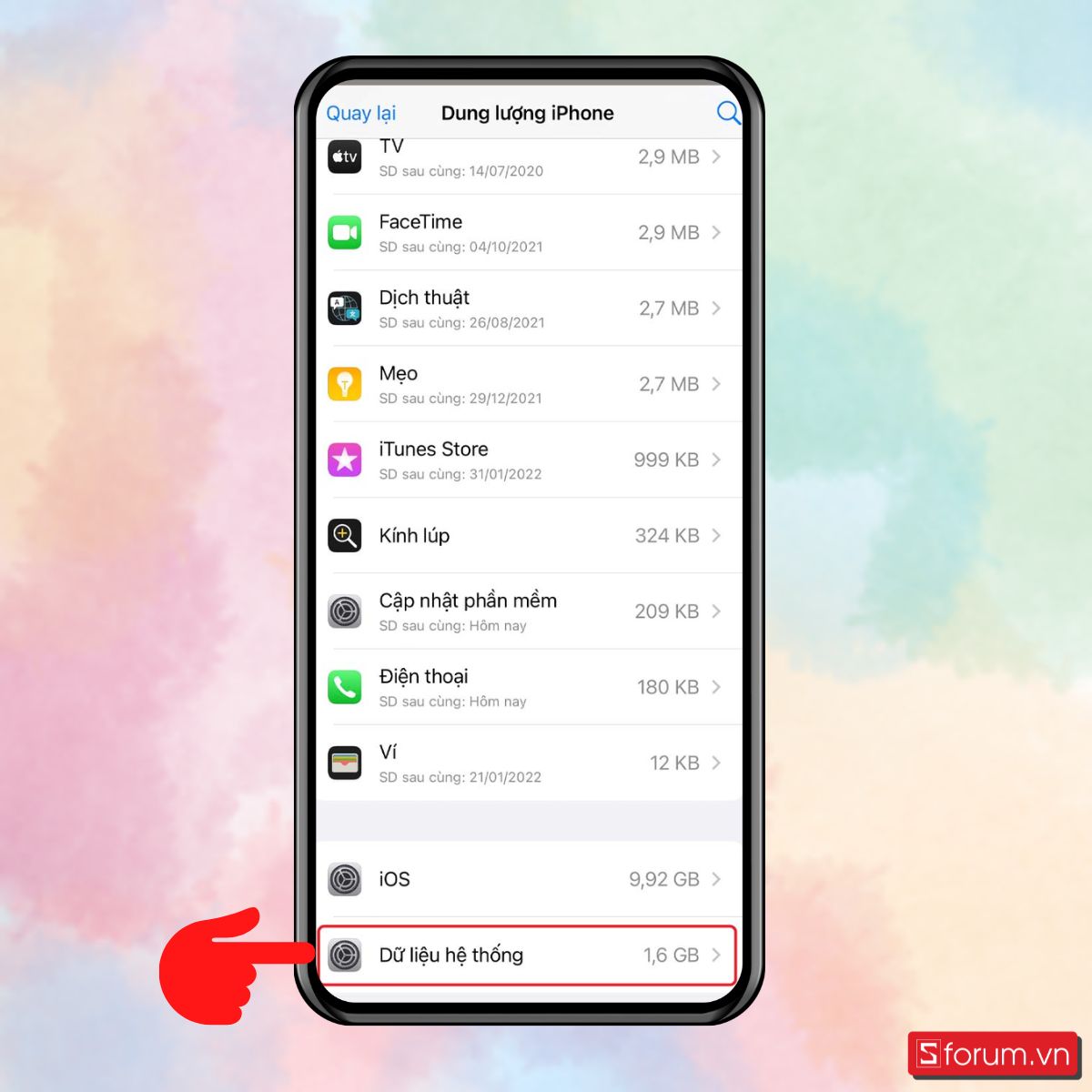 Chọn Dữ liệu hệ thống