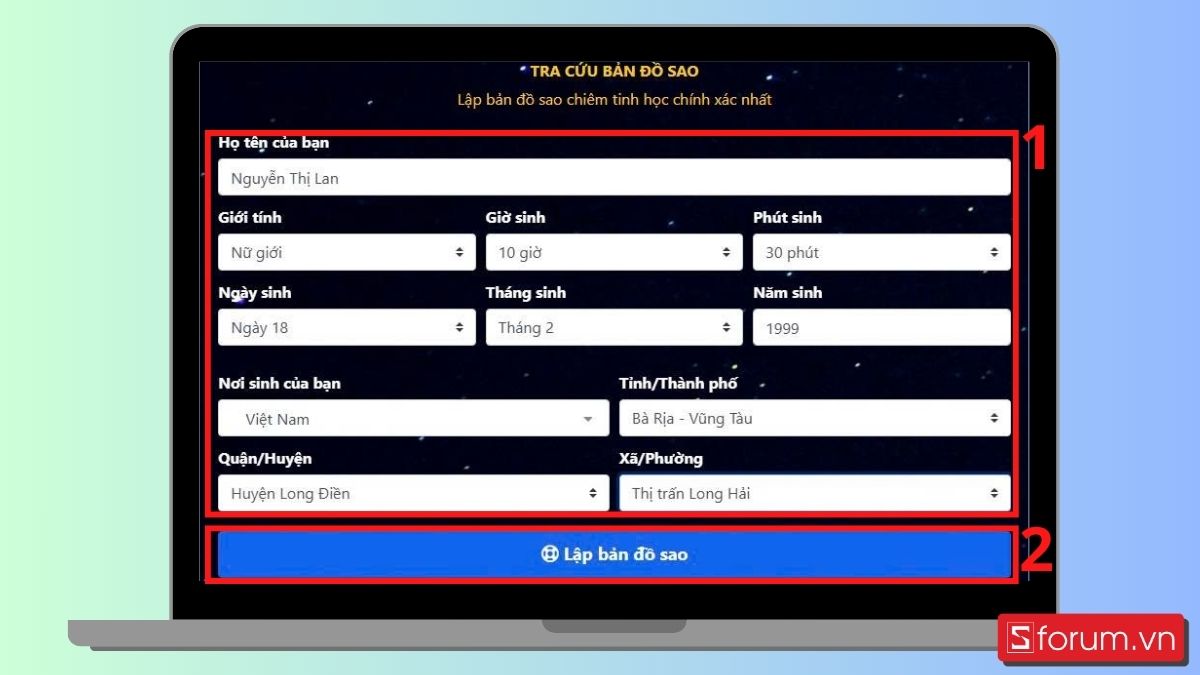 Bước 2: Nhập đầy đủ các thông tin cần thiết.
