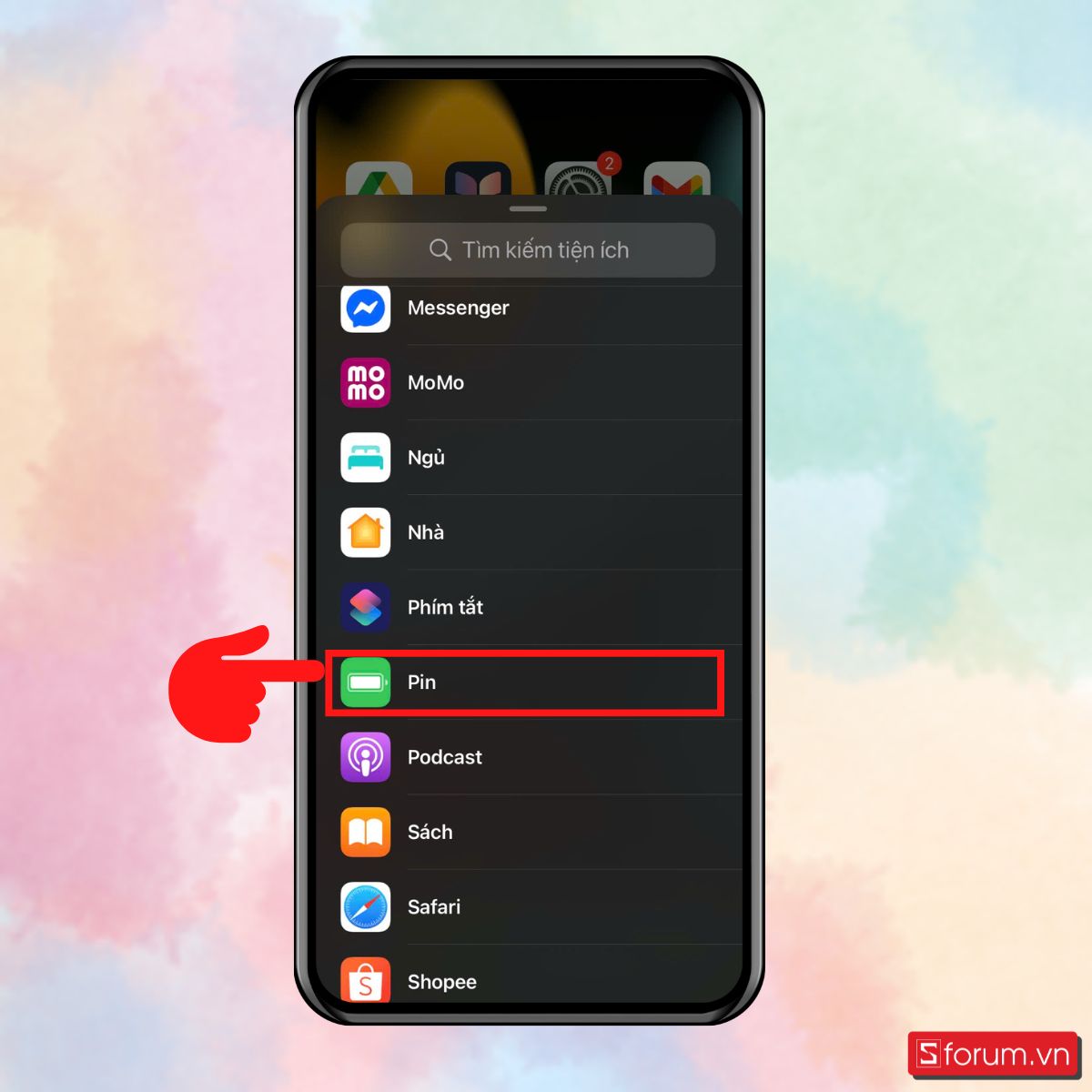Cuộn xuống và chọn Pin