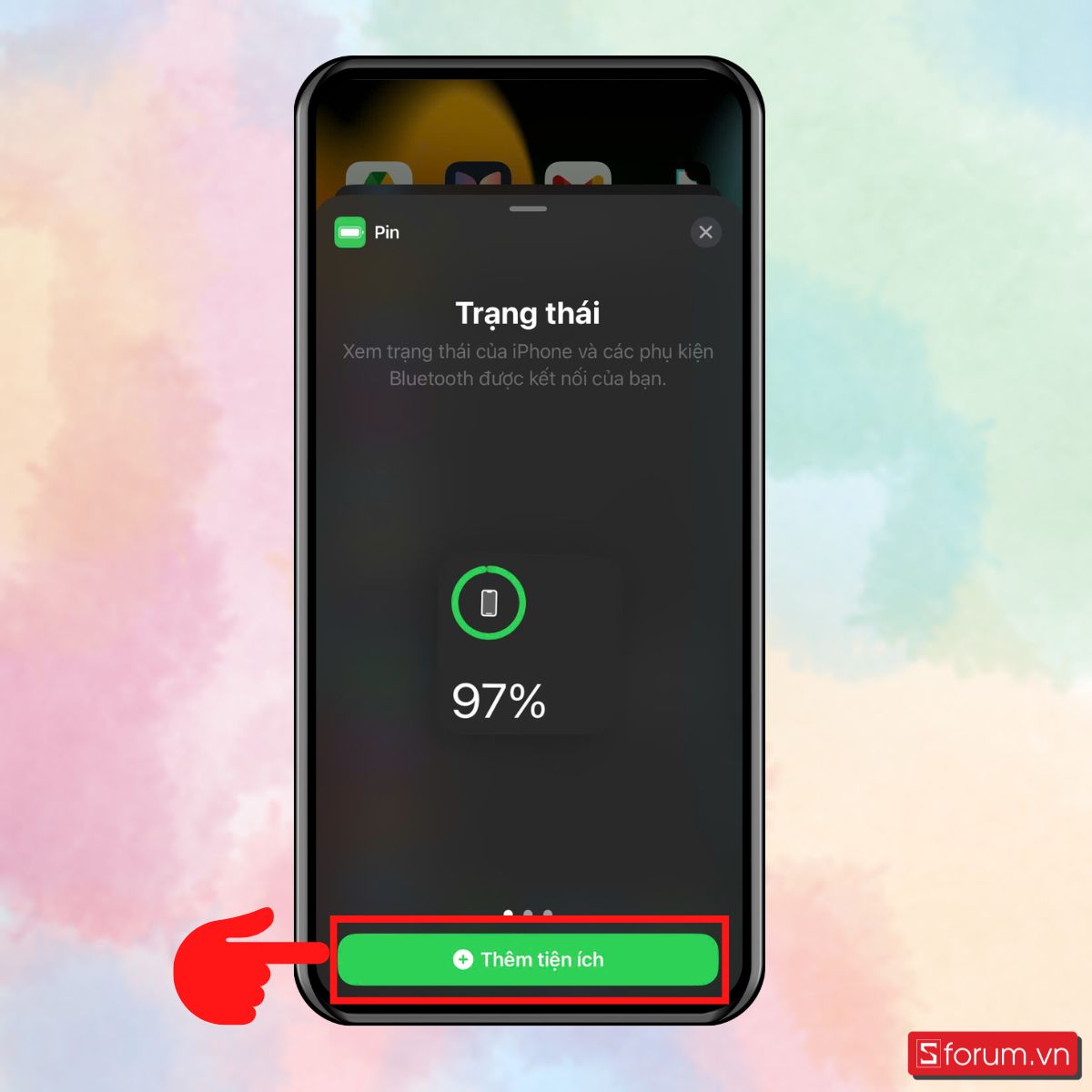 Chọn kiểu hiển thị widget và nhấn Thêm tiện ích