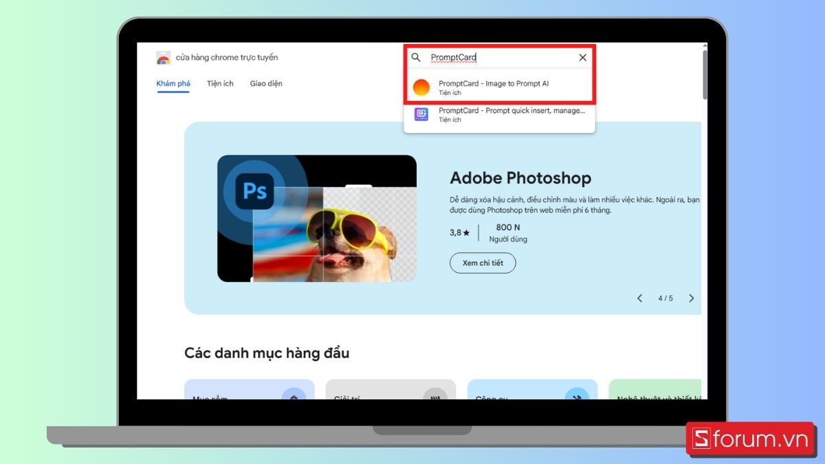 Truy cập Chrome Web Store và tìm kiếm Prompt Card