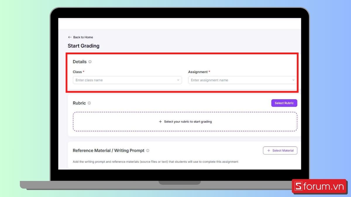 Bước 3: Nhập tên Class và Assignment.