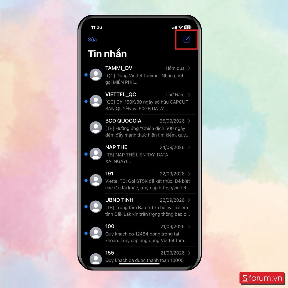 Bước 2: Chọn biểu tượng soạn tin nhắn mới.
