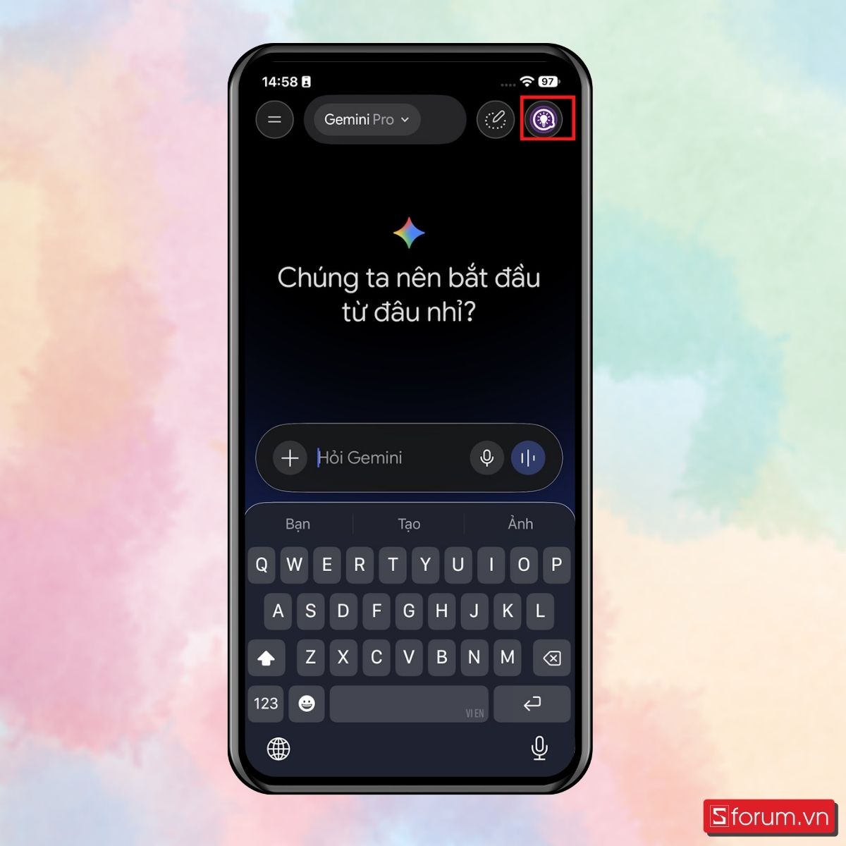 Bước 1: Mở ứng dụng Gemini, chọn biểu tượng Trí thông minh.