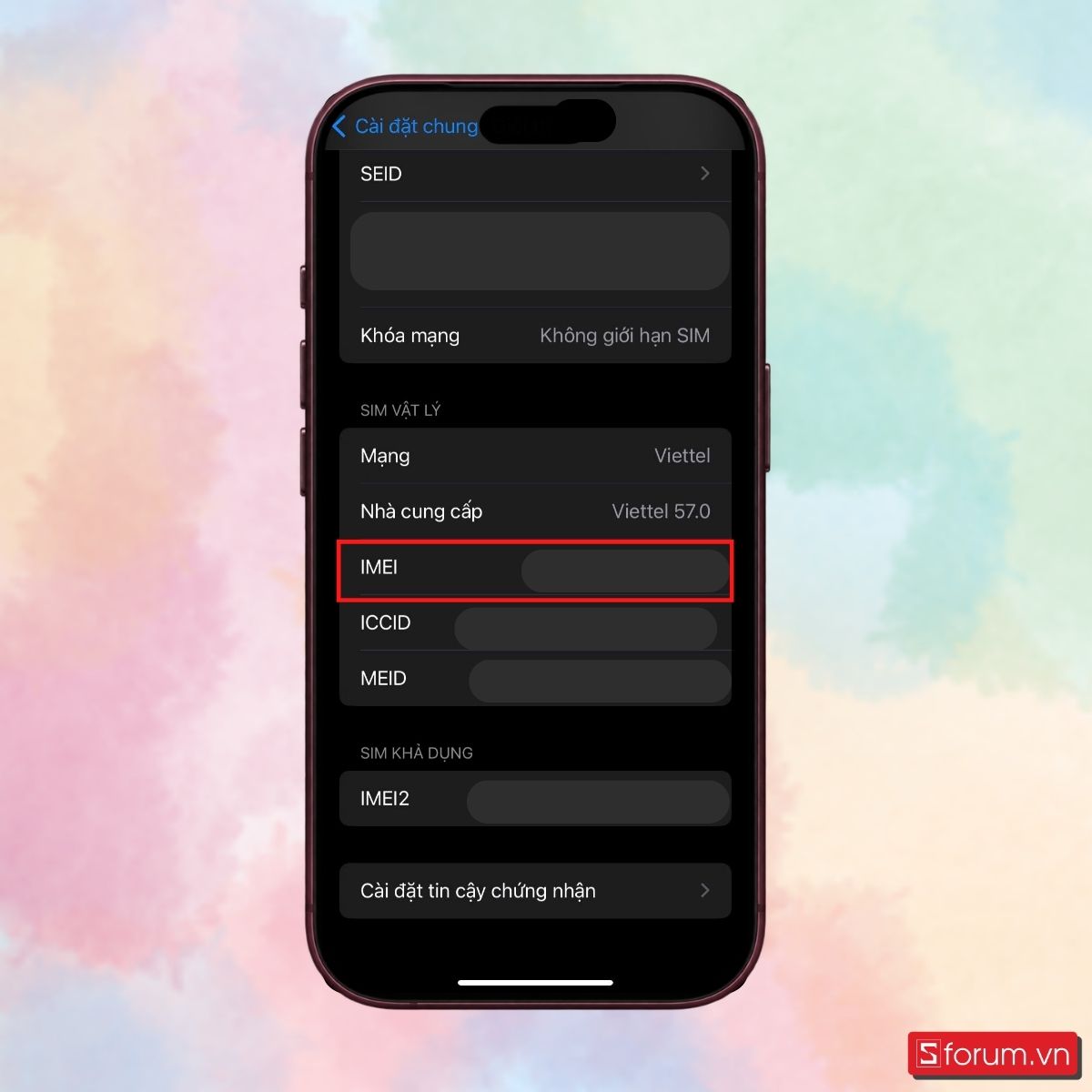 Bước 3: Tìm xem mục IMEI.