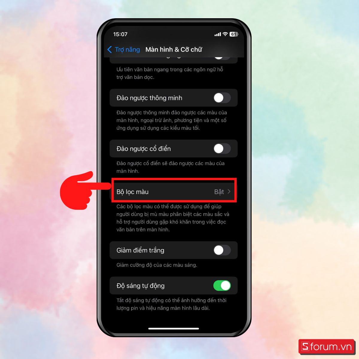 Màn hình iPhone bị nhiễu TắtĐiều chỉnh bộ lọc màu bước 3